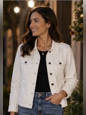 LIVERPOOL White Denim Y2K Jacket Women's Retro Classic Trucker Sz XS Cool Chic